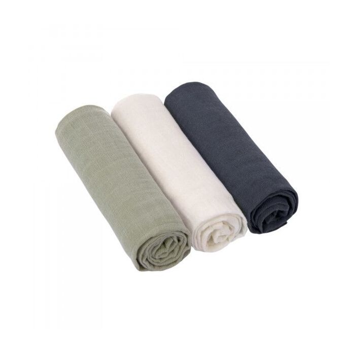 Lässig Inbaker en Spuugdoek L Little Forest Olive, Milky, Navy 85x85