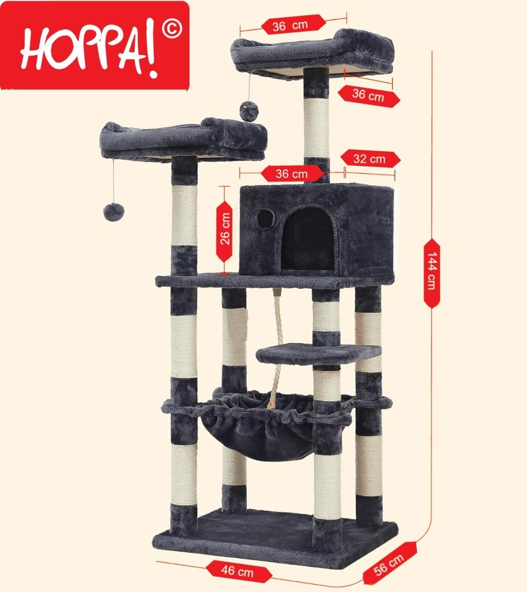 Songmics Hoppa! Kratzbaum XXL - Kratzbaum - Rauchgrau - Sisal/Samt