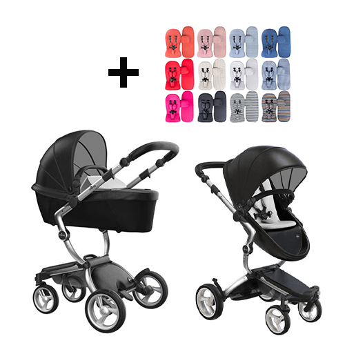 Mima Xari Kinderwagen | Frame - Aluminium | Zitting + Kap - Black | Starter Pack - Stone White