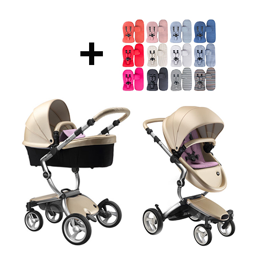 Mima Xari Kinderwagen | Frame - Aluminium | Zitting + Kap - Champagne | Starter Pack - Pixel Pink