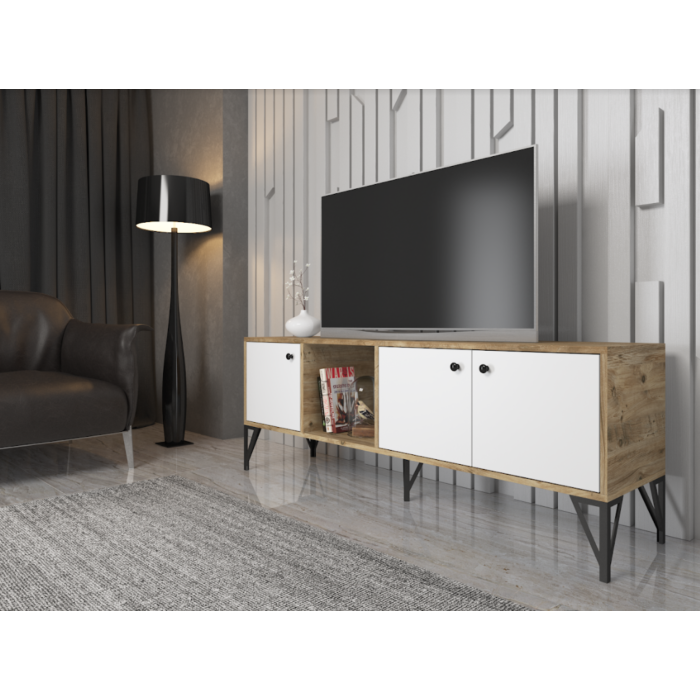 Hoppa! Hira TV Kast - TV Meubel 160 cm - White/Atlantic Pine | Wohi.nl