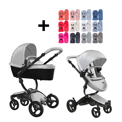 Poussette Mima Xari | Châssis - Black | Siège + Capot - Argento | Starter Pack - Stone White