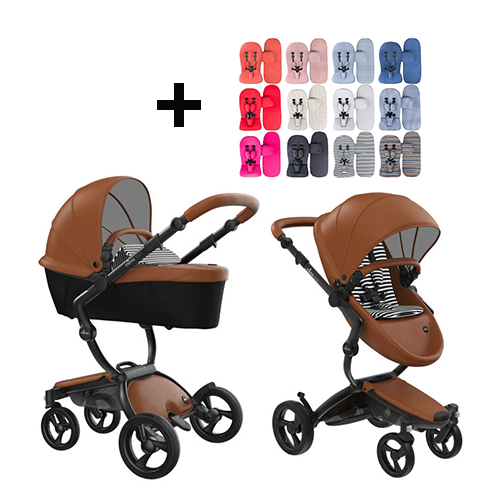 Mima Xari Kinderwagen | Frame - Black | Zitting + Kap - Camel | Starter Pack - Black & White - Babyhuys.com