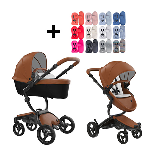 Mima Xari Stroller | Frame - Black | Seat + Canopy - Camel | Starter Pack - Stone White