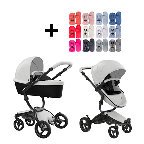 Mima Xari Stroller | Frame - Black | Seat + Canopy - Snow White | Starter Pack - Black - Babyhuys.com
