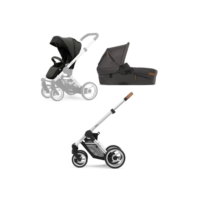 Mutsy Evo Standaard Frame Cognac Grip - Reiswieg Industrial Stone Grey - Zitje Bold Deep Grey