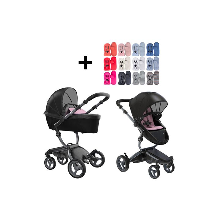 Mima Xari Kinderwagen | Frame - Graphite Grey | Zitting + Kap - Black | Starter Pack - Pixel Pink - Babyhuys.com