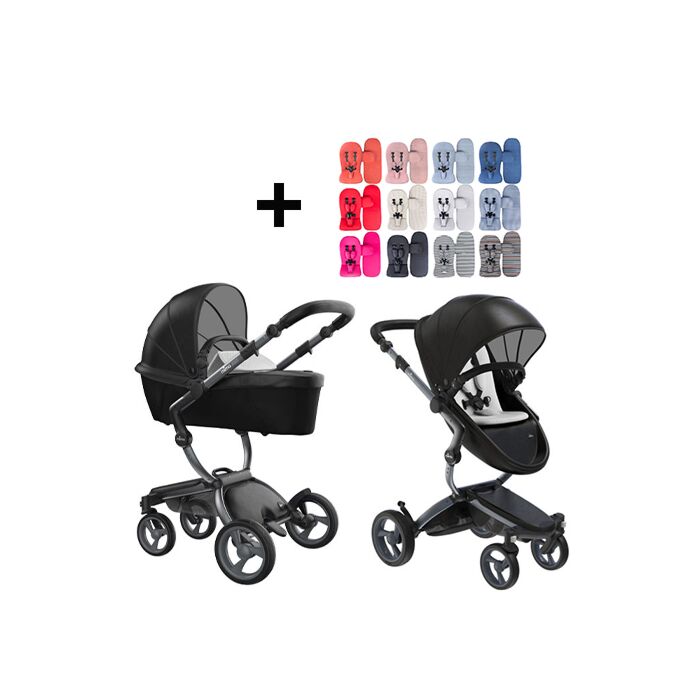 Mima Xari Kinderwagen | Frame - Graphite Grey | Zitting + Kap - Black | Starter Pack - Stone White - Babyhuys.com