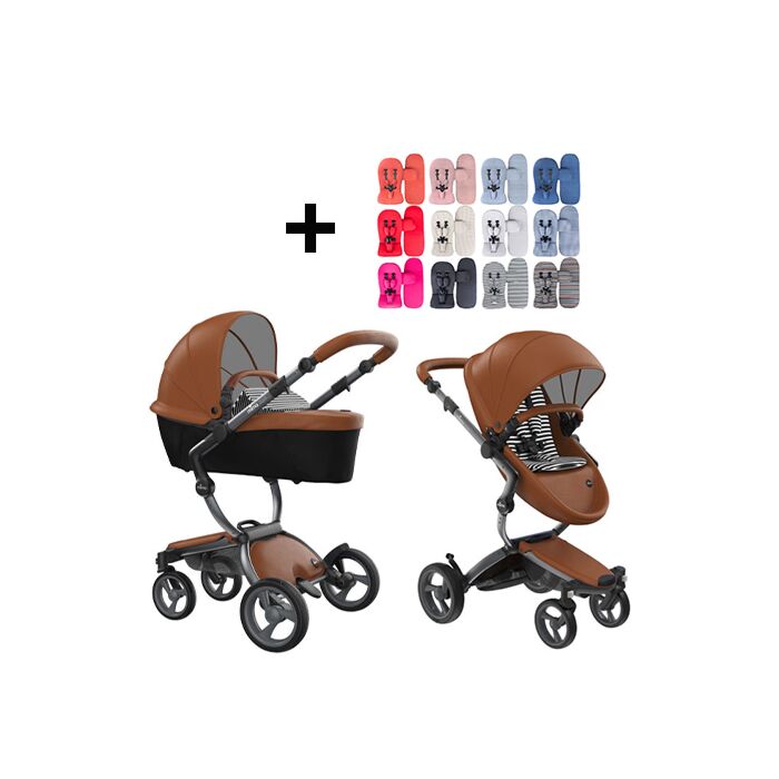 Mima Xari Kinderwagen | Frame - Graphite Grey | Zitting + Kap - Camel | Starter Pack - Black & White - Babyhuys.com