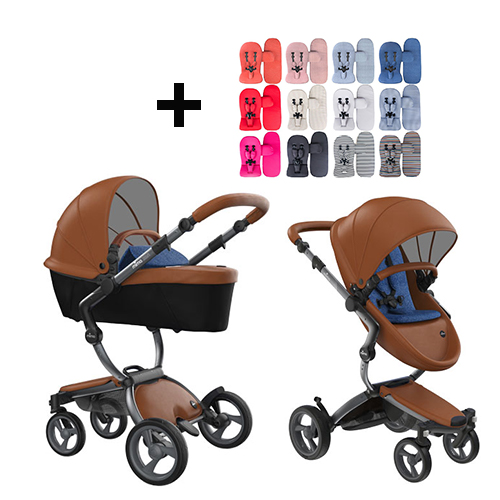Mima Xari Kinderwagen | Frame - Graphite Grey | Zitting + Kap - Camel | Starter Pack - Denim Blue - Babyhuys.com