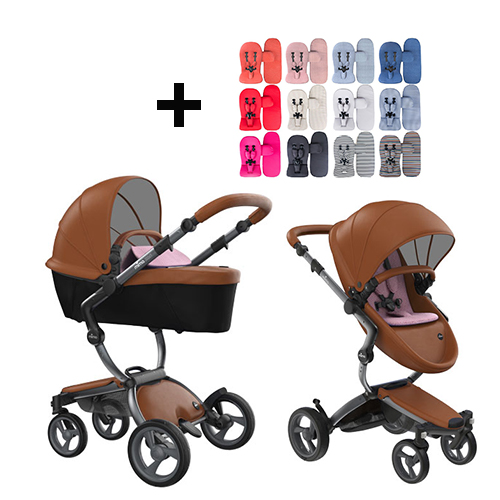 Mima Xari Kinderwagen | Frame - Graphite Grey | Zitting + Kap - Camel | Starter Pack - Pixel Pink - Babyhuys.com