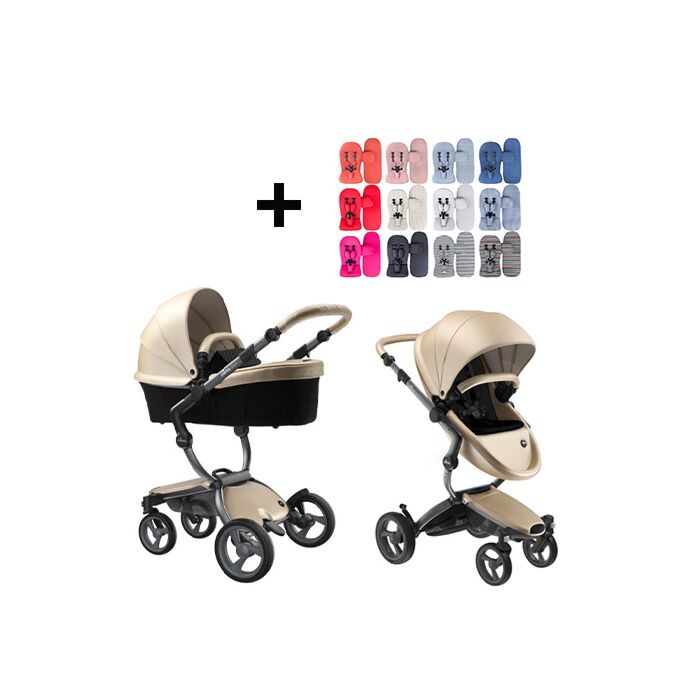Mima Xari Kinderwagen | Frame - Graphite Grey | Zitting + Kap - Champagne | Starter Pack - Black - Babyhuys.com