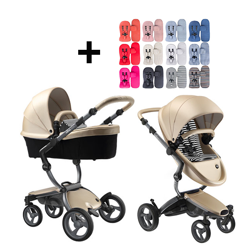 Mima Xari Kinderwagen | Frame - Graphite Grey | Zitting + Kap - Champagne | Starter Pack - Black & White - Babyhuys.com