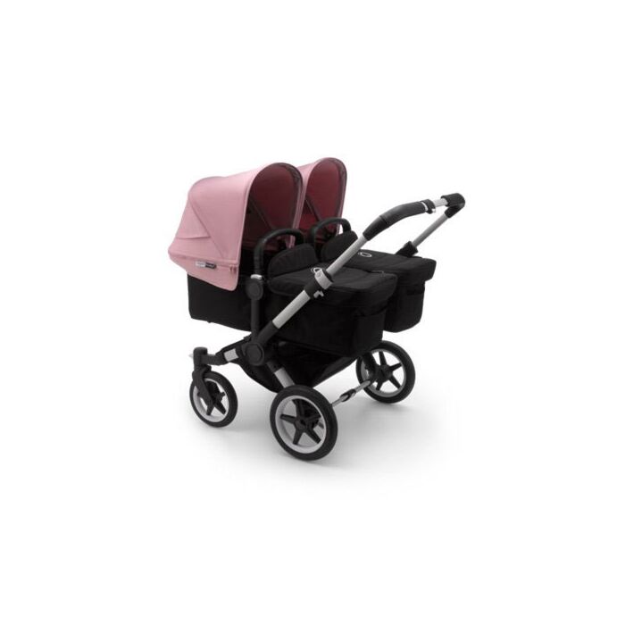 Bugaboo Donkey3 Twin Kinderwagen | Aluminium Frame | Zwarte Reiswiegen | Roze Zonnekappen