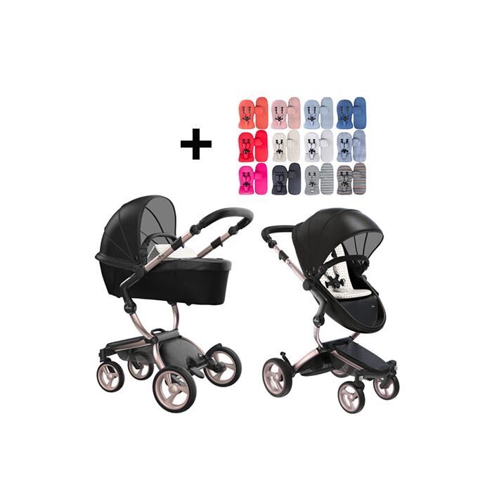 Mima Xari Kinderwagen | Gestel - Rose Gold | Sitz + Haube - Black | Starter  Pack - Sandy Beige | Babyhuys